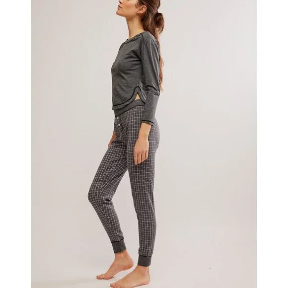 FREE PEOPLE Chill Evening PJ Set / Charcoal Combo - Picture 2 of 10